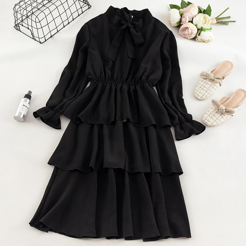 SINGRAIN женское длинное шифоновое Многоярусное платье Осеннее повседневное