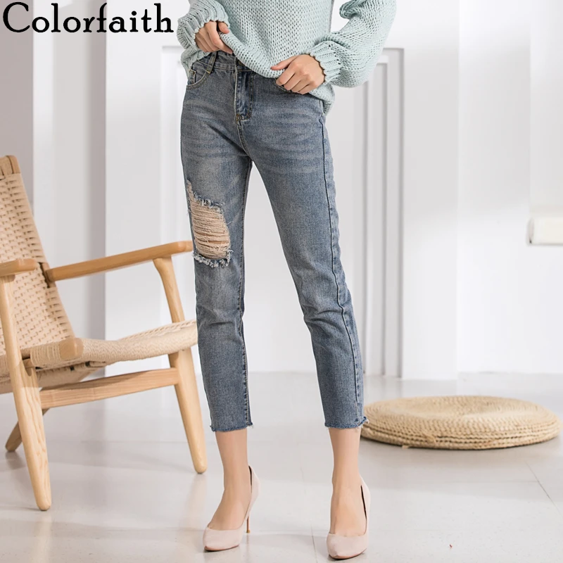 Женские рваные джинсы до щиколотки с высокой талией|Узкие джинсы| |