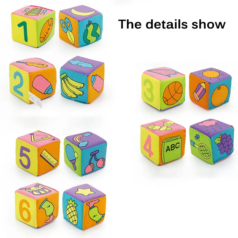 

6pcs/Set Cloth Building Blocks New Infant Baby Cloth Doll Soft Rattle Early Educational Giraff Baby Rattles Play Cube Cloth Toy
