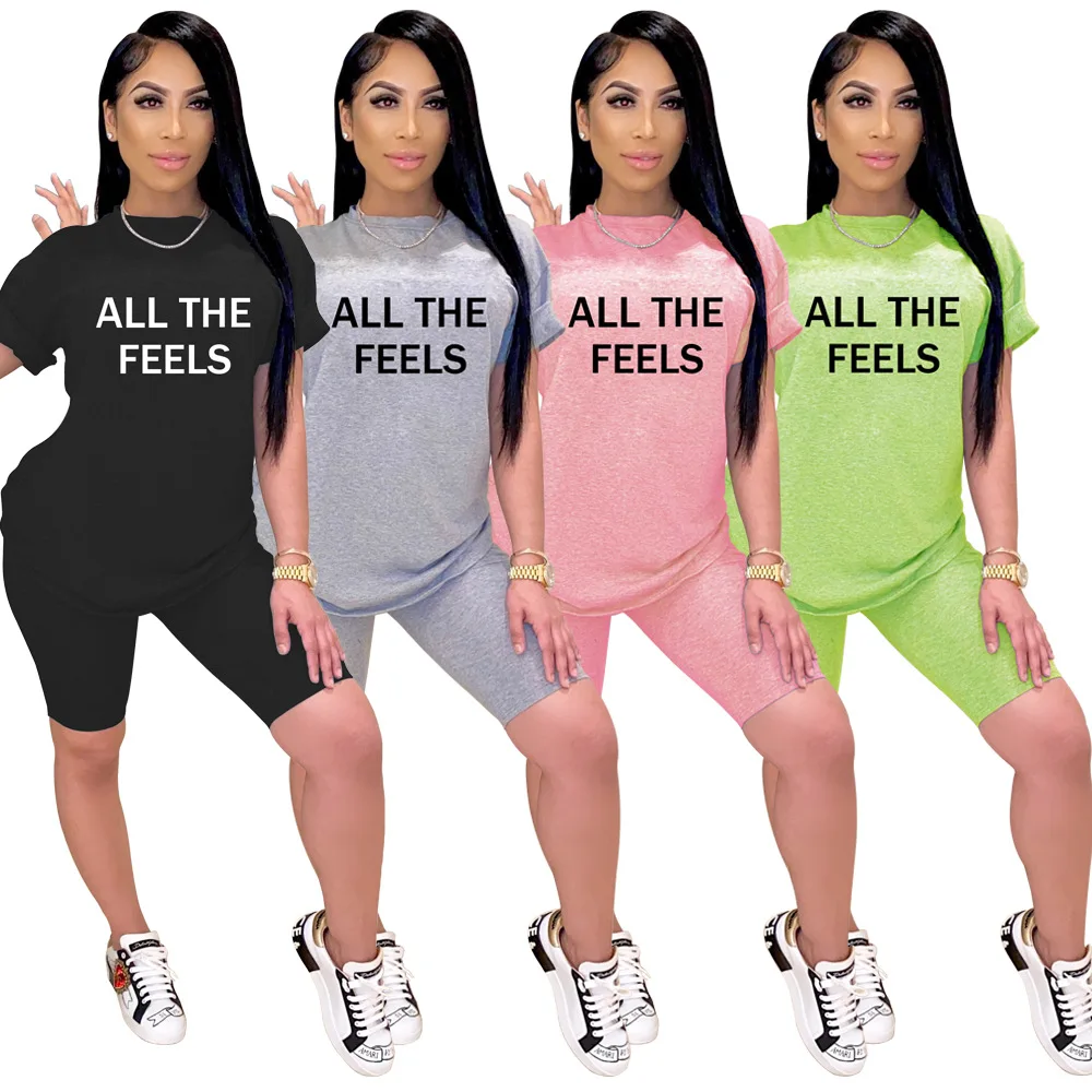 

Женские комплекты с буквенным принтом, футболки с короткими рукавами, однотонное платье-футляр эластичные шорты комплект из 2 предметов ком...