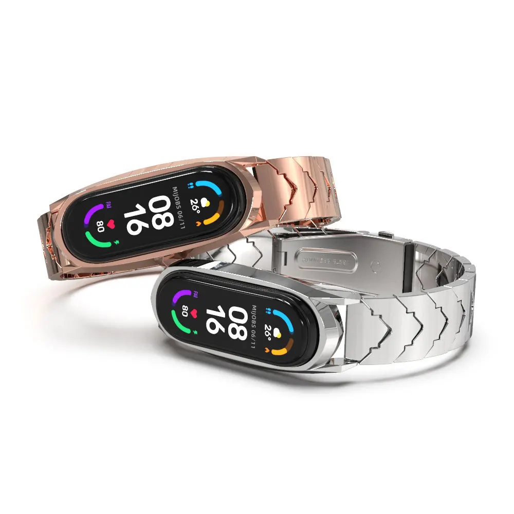 Fashion Stainless steel V type Watch Strap For Xiaomi Mi M7 M6 M5 M4 Metal band bracelet watchband for Miband 7 6 5 4 3 Mi band