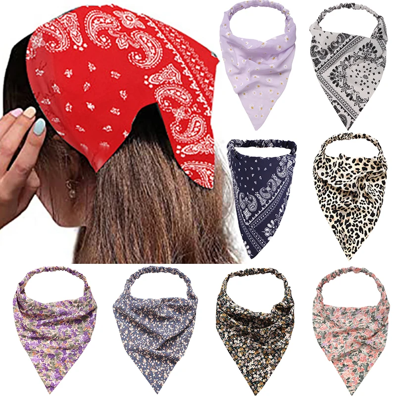 

2022 BOHO Elastic Hair bands Headband Vintage Flower Print Luxury Hair Scarf Floral Triangle Bandanas For Women Hair Accessories