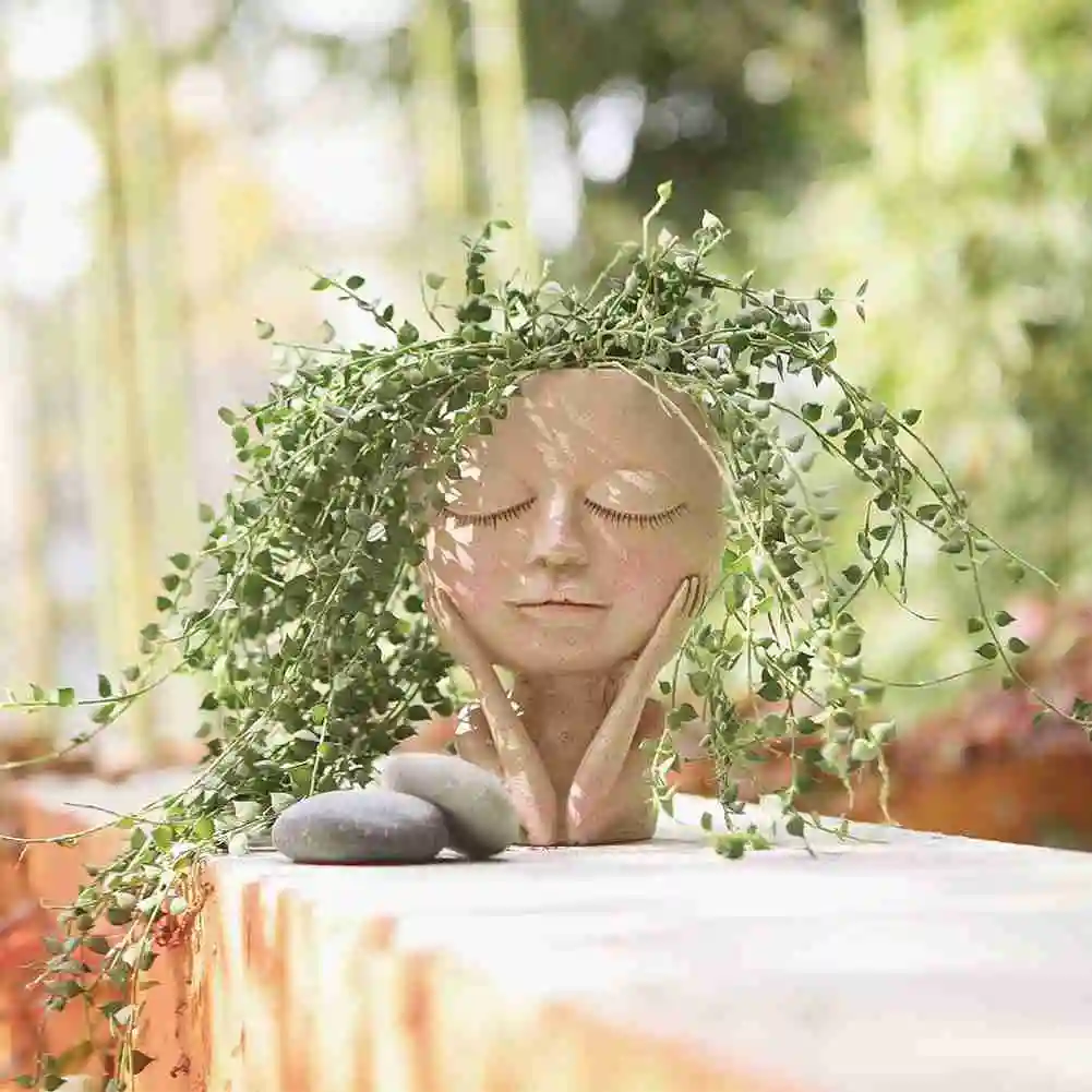 

1pc Girls Face Head Flower Planter Succulent Plant Flower Container Pot Festival Gift Figurine Garden Nordic Tabletop Ornament