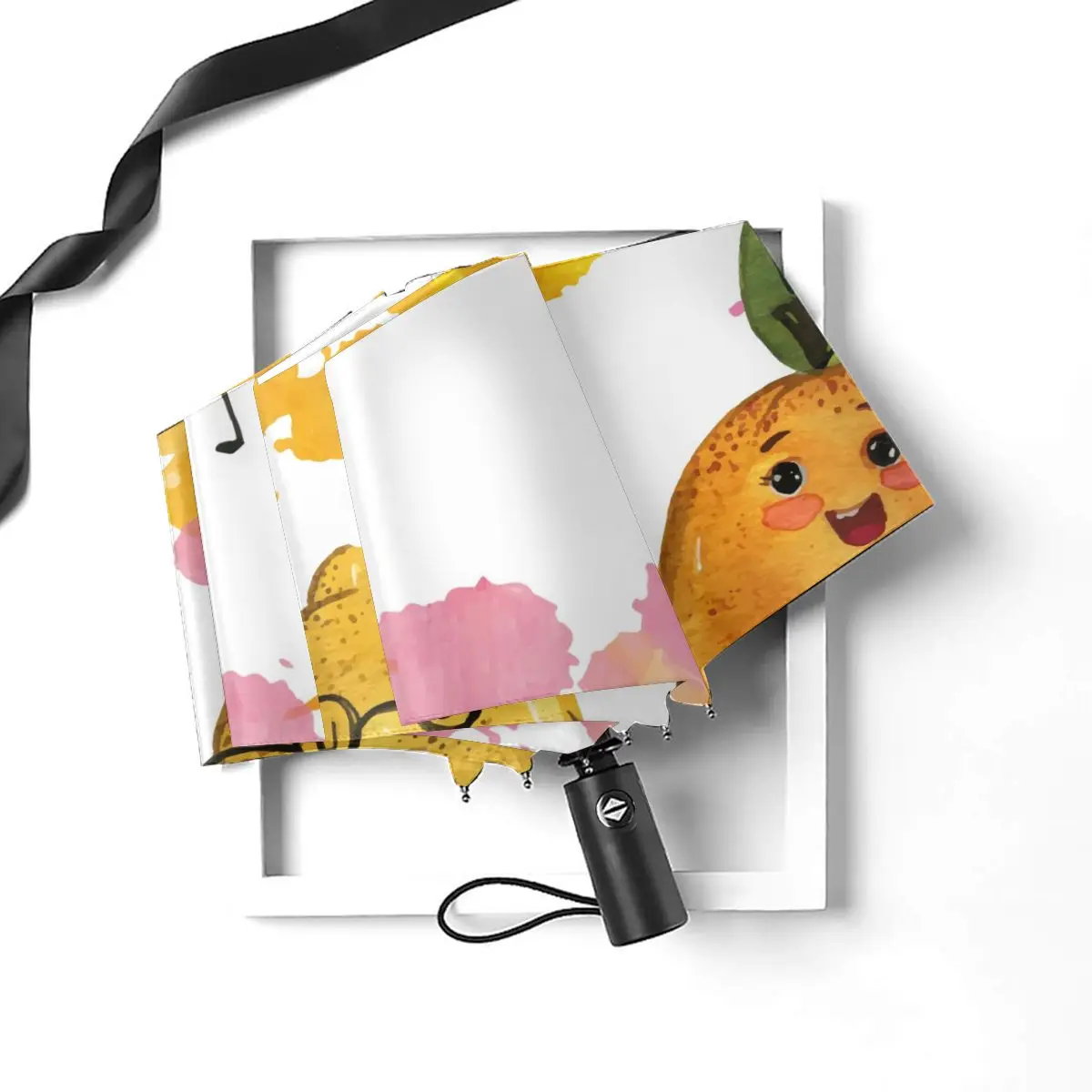 Offerte Ombrello Automatico Pieghevole Resistente Al Vento Donna Auto Amicizia Acquerello Limone Arancione Ombrelli Antivento Pioggia Per Uomo Ombrellone