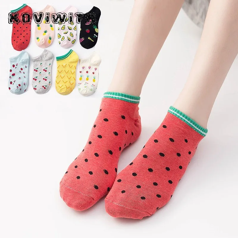 

Fashion Fruit trawberry/Avocado/Pineapple Short Socks black Casual womens Winter Cotton Sock Cute Girls Harajuku happy Warm Sox