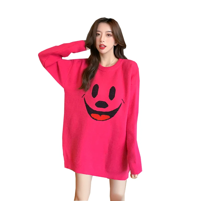 

2021 real shooting sweater women's outerwear medium long coat head loose Korean fashion large size jacket autumn and winter thic