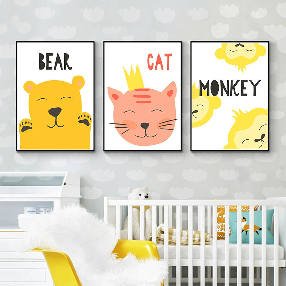 Милые животные лица декор для детской комнаты Холст Картина новый детский