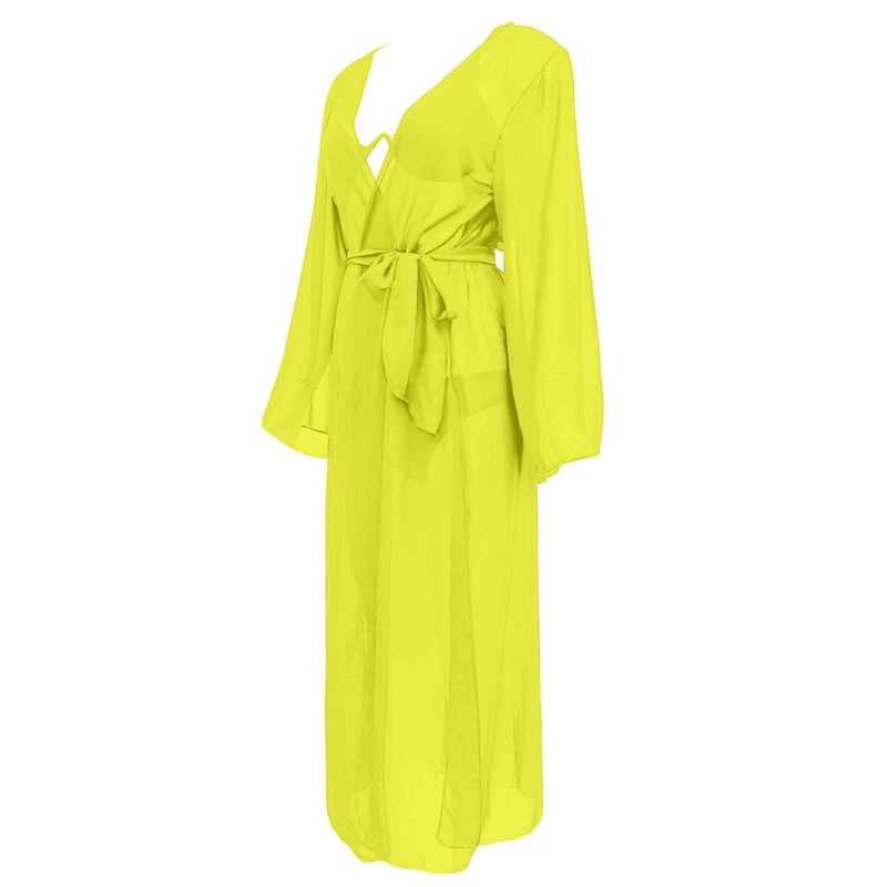 

Sexy Solid Color Sunscreen Bikini Long Robe Beach Dresses Women Summer 21 New Fashion Three Piece Suit Green Red Feminina LD1656