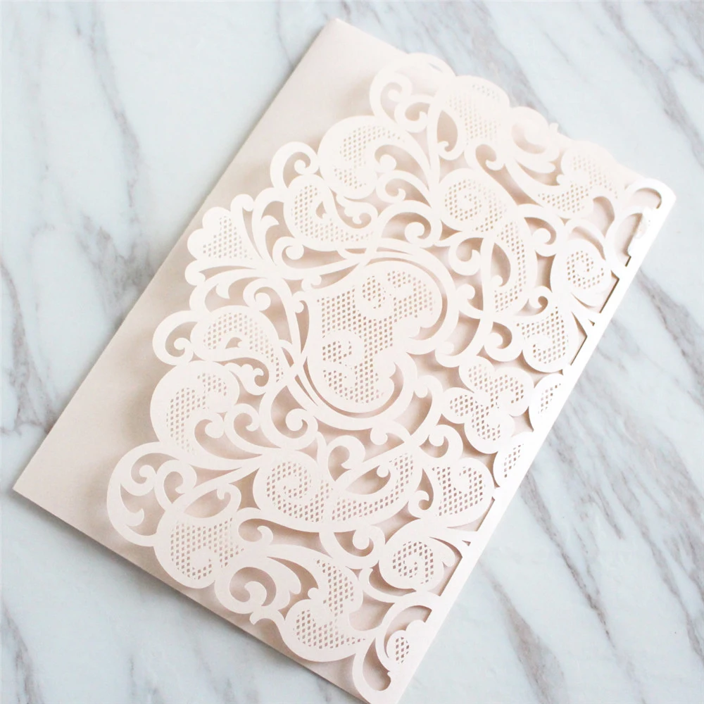 Лазерная резка свадебное приглашение Карманный цветок три сложения