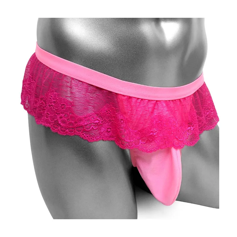 Модные новые мужские кружевные трусики с мешочком для пениса розовые