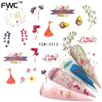 1 pc water nail stickers decal spring colors flowers leaf transfer nail art decorations slider manicure watermark foil tips