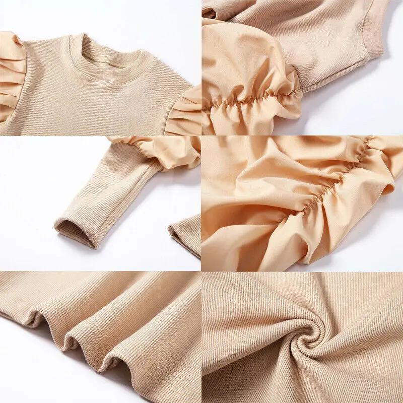 Модные женские туфли с буффами на рукавах вязаный Топ в стиле пэчворк круглым