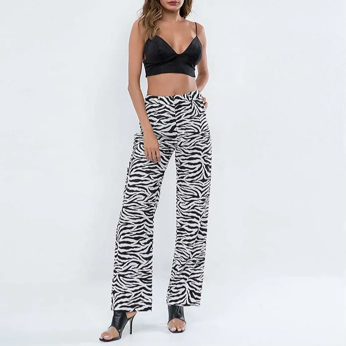 Осенние женские новые уличные модные штаны с принтом зебры поддельные молнии