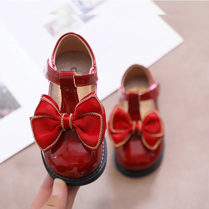 Kleinkind Baby Mädchen Mary Jane Patent Leder Schuhe Kinder T-Strap Bogen-knoten Prinzessin Kleid Schuhe Infant Schuh chaussure Fille Rot