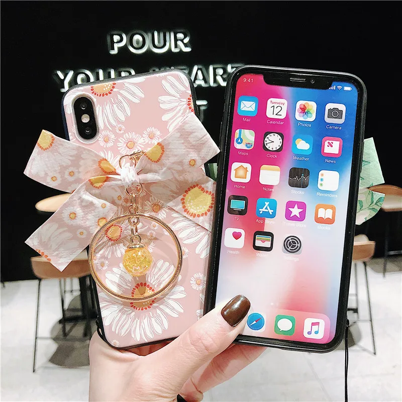 Новые Чехлы для iPhone 6 6S 7 8 Plus XR X Xs 11 Pro Max милый 3D Бант Цветок с длинным коротким