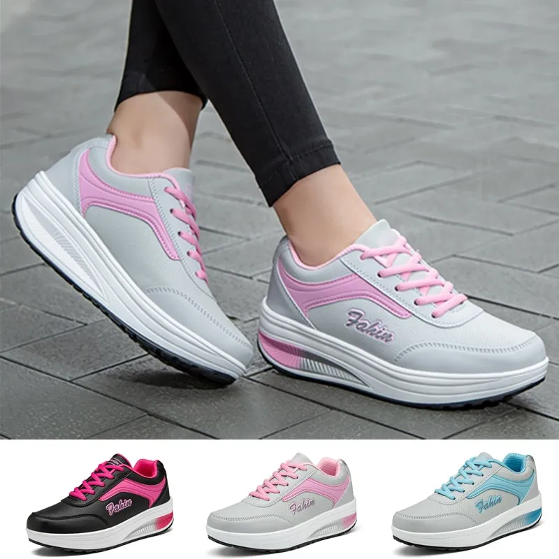 

Fashion Women's Walking Shoes Platform Breathable Shake Shoes Four Seasons Casual Shoes Leather and Mesh