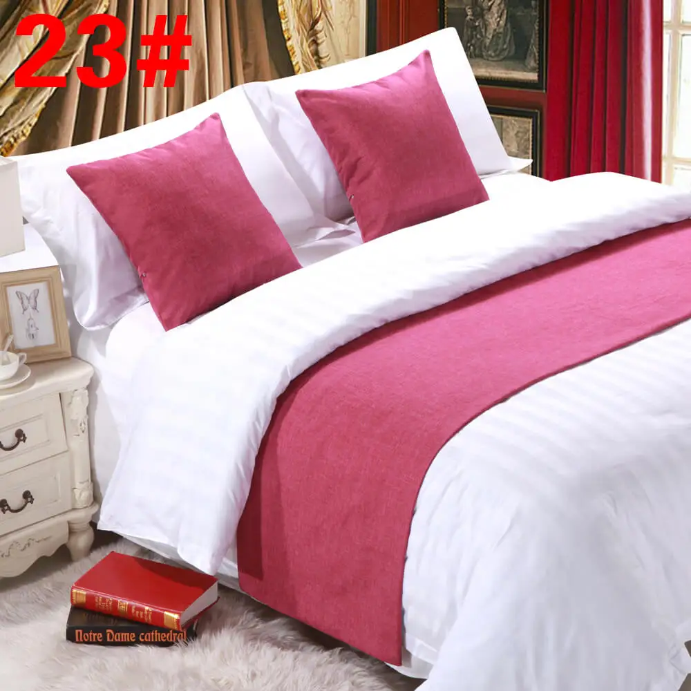 Solid Bed Runner Hotel Scarf Set Protector Slipcover Bed Decorative Scarf King For Hotel Bedroom Wedding Cushion Cover Teal Blue - Цвет: 23