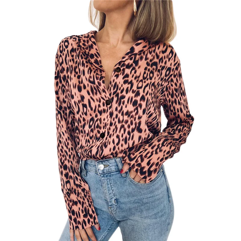 

V-neck long sleeve leopard print sexy lady chiffon shirt long sleeve women blouses