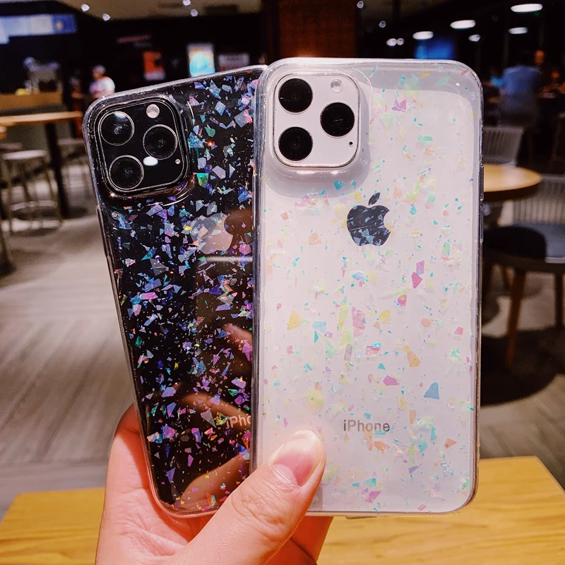 Блестящий голографический прозрачный мягкий силиконовый чехол из ТПУ с золотыми