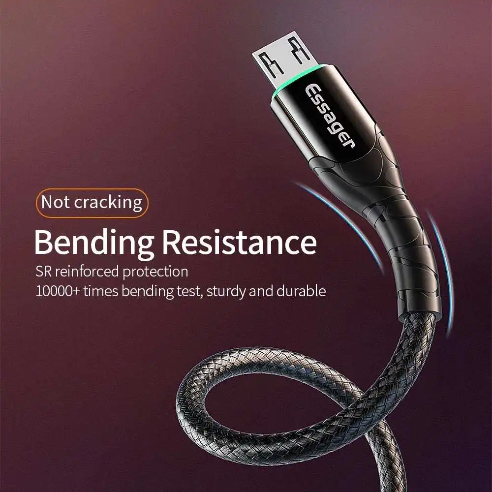 Essager Micro USB кабель со светодиодный кабель для быстрой зарядки данных Кабель зарядного устройства микро-usb для samsung Xiaomi Android мобильного телефона