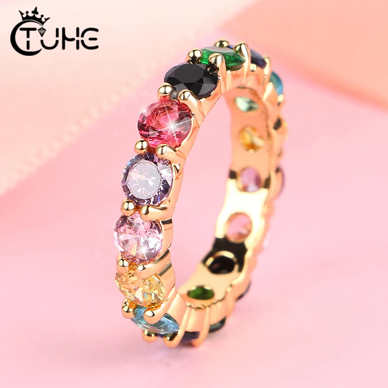 Женское тонкое кольцо с радужным кубическим цирконием ширина 3 мм|Кольца| |