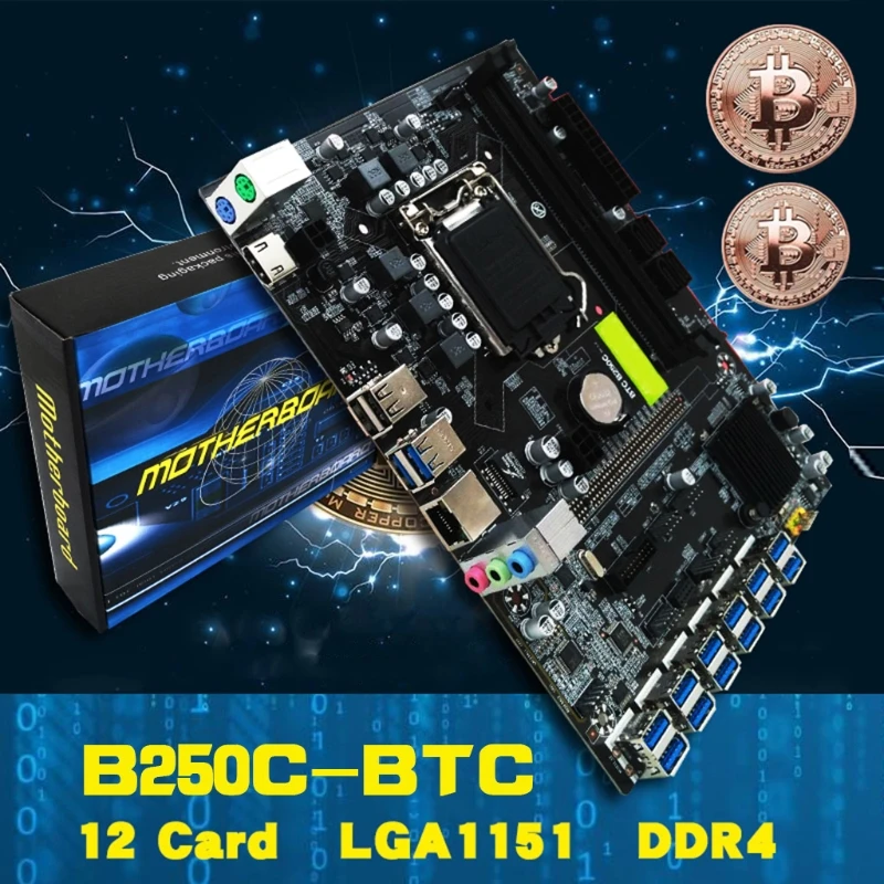 

Miner Motherboard B250C BTC for CPU Set 12 Video Card slot support LGA 1151 DDR4 Memory SATA3.0 USB3.0 Low Power