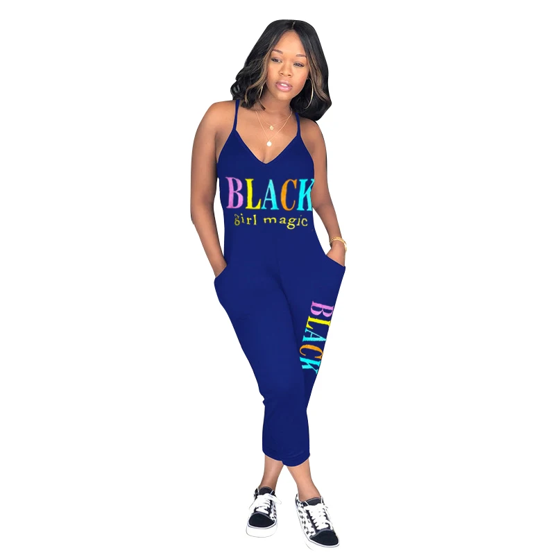 Женский комбинезон без рукавов Летний с V-образным вырезом и буквенным принтом