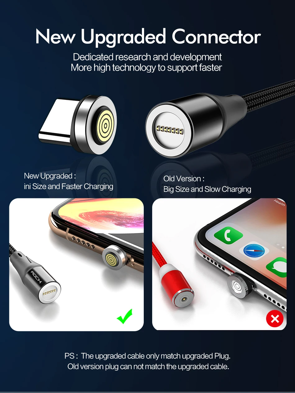 ROCK 5A Магнитный кабель Micro Usb type C супер быстрая зарядка телефона Usb C светодиодный светильник для iPhone Xiaomi huawei Android Phone 1 м 2 м