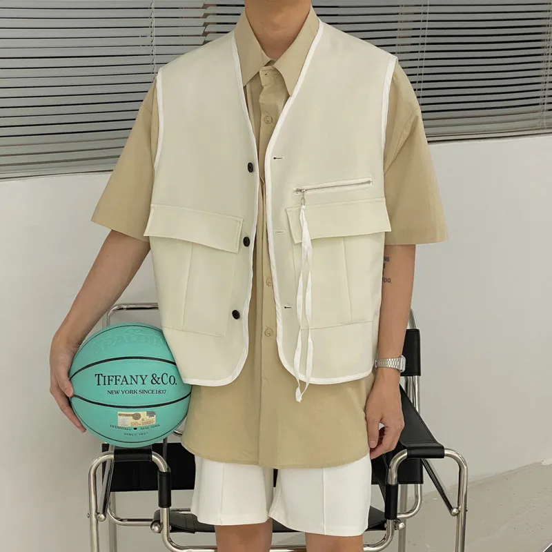 

IEFB Summer Korean Simple Waistcoat Men's Sleeveless Single Breasted Casual Black Vest Korean Trend Mans Clothes Workwear 9Y7435