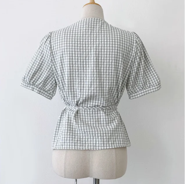 

New spring Vintage plaid Shirt female Oversize Tops Women short sleeve Girls Blouse Summer Plus Size Women Blouses femme Blusas