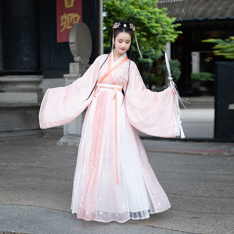 

Одежда Хань элемент ханьфу, 3 шт./1 комплект, розовая традиционная китайская ткань для женского костюма, улучшенная Женская китайская юбка ди...