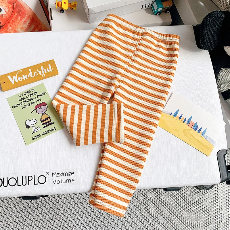 

Baby Girls Kids Thicken Stripe Leggings Girls Autumn Winter Plus Velvet Trousers Baby Girls Boys Pants Infantil Children Clothes