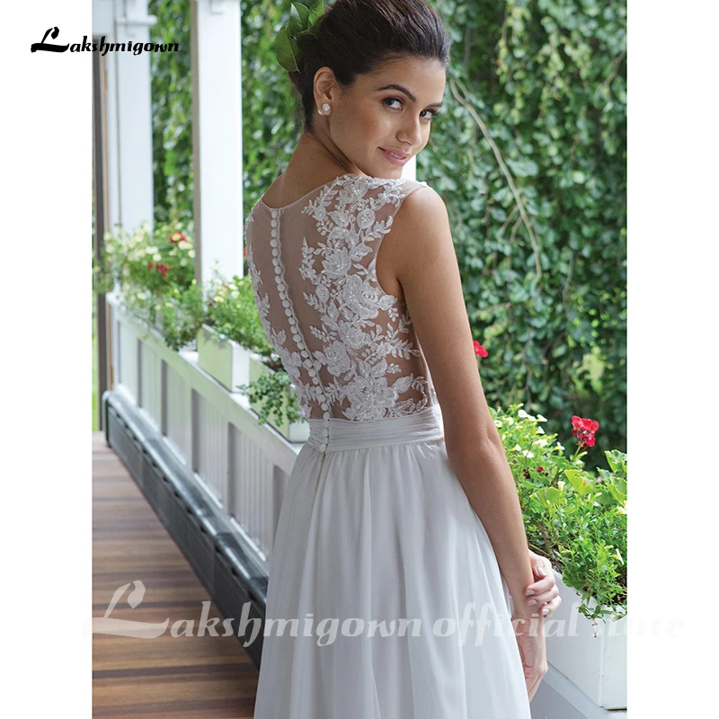 

Sexy Bohemian Wedding Dress Illusion Beaded Bodice with Chiffon A-line Bridal Dresses Vestido De Noiva