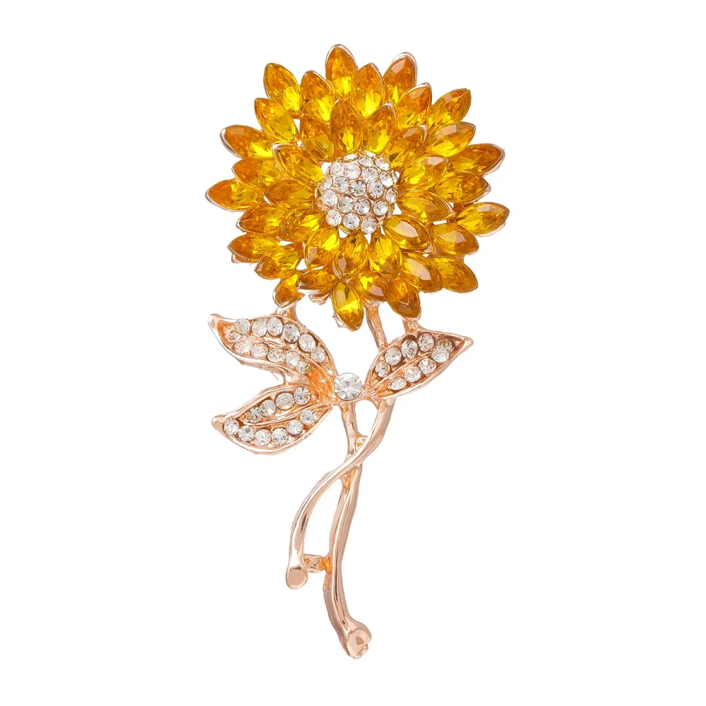 Женская Брошь в виде подсолнуха, Винтажная брошь с кристаллами, Корсажная брошь на воротник, 2021