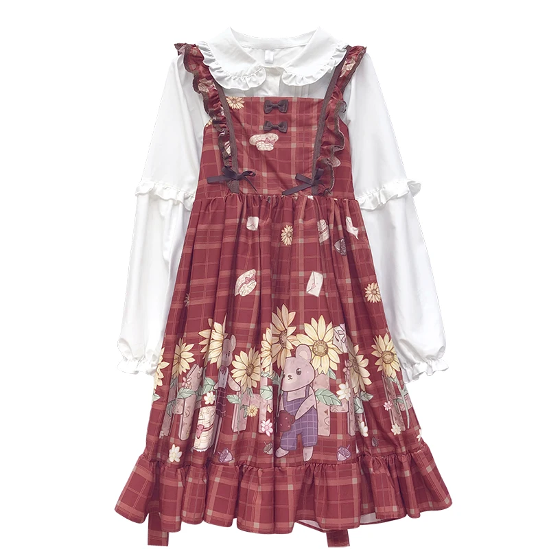 

Kawaii Light Lolita dress Japanese Soft Girl Wind Cute Bear Girl Sling Sweet Sleeveless High Waist Dress