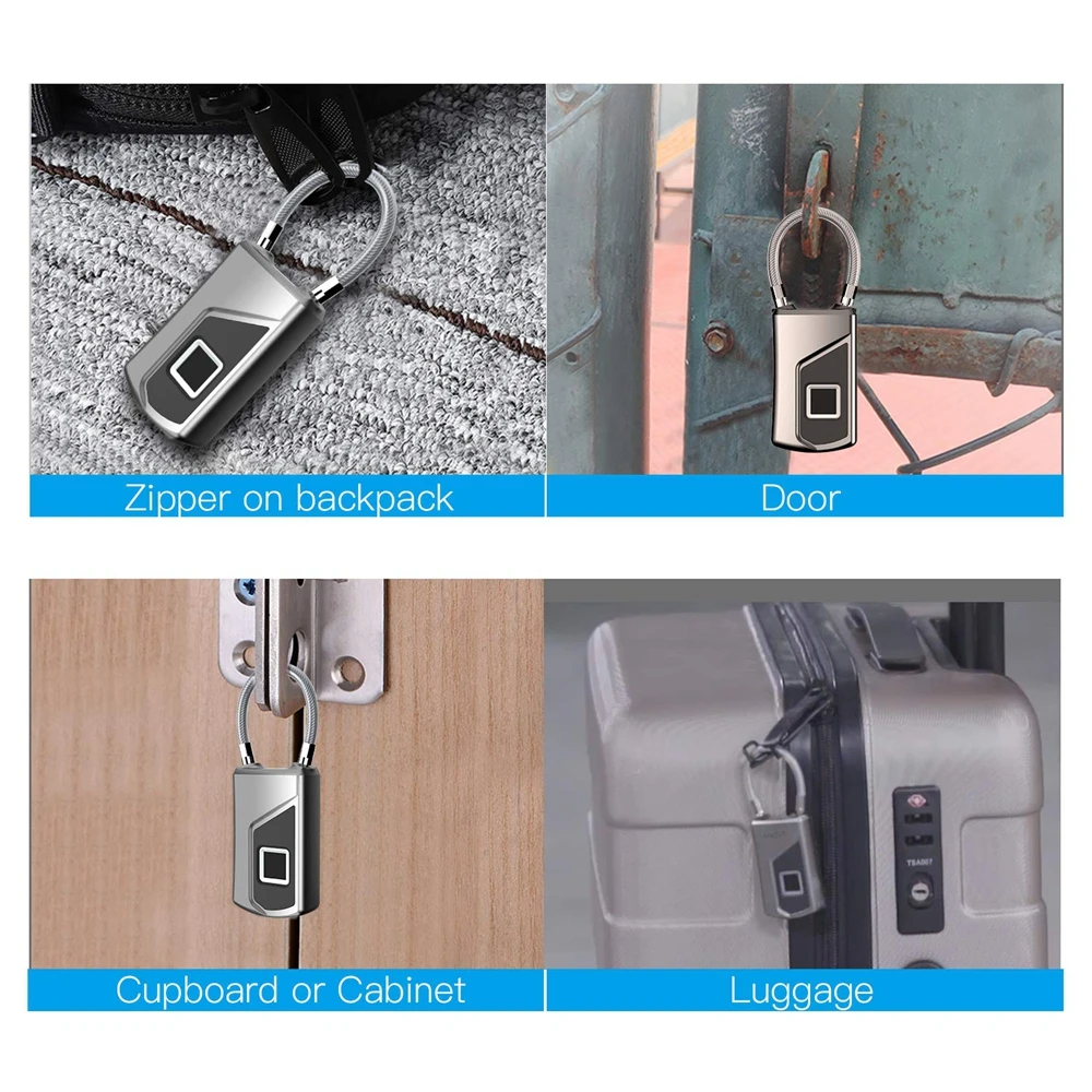 

USB Rechargeable Smart Keyless Fingerprint Lock IP66 Waterproof Anti-Theft Security Padlock Gym Locker Luggage Suitcase Cabinet