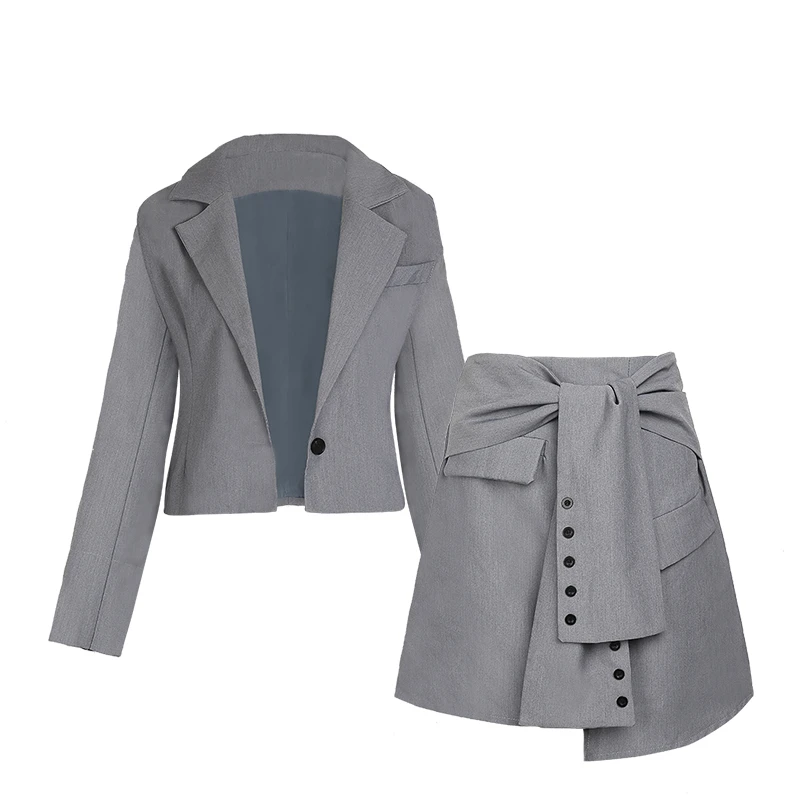 

2019 Autumn Women Skirt Single Buttonlt Sweet Wind Brief Paragraph Small Jacket + Elastic Waist Suit Skirts 8103