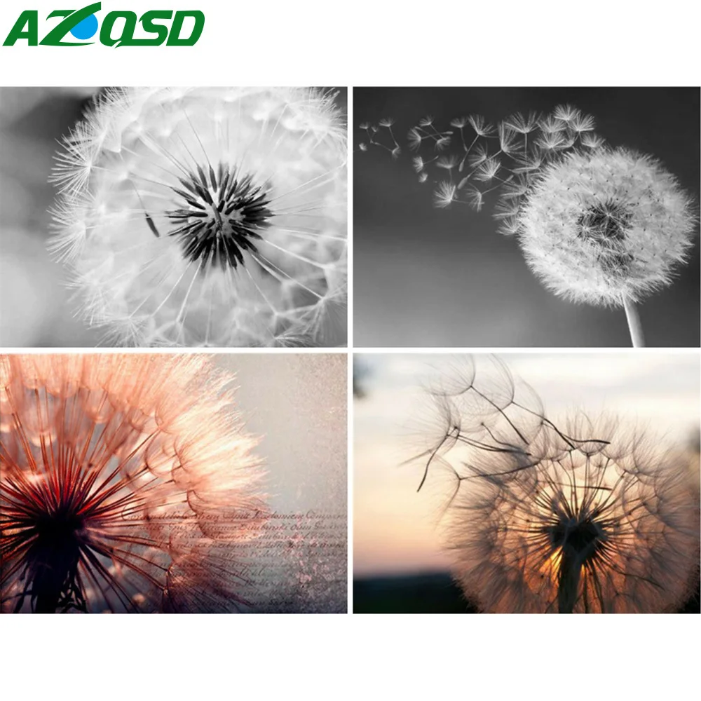 AZQSD 5D алмазная живопись сделай сам Одуванчик черно-белая Алмазная вышивка цветок