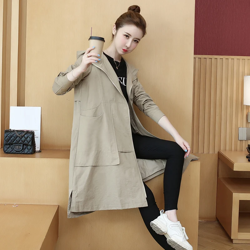 Ветровка размера плюс женская модная свободная длинная тренчкот женский