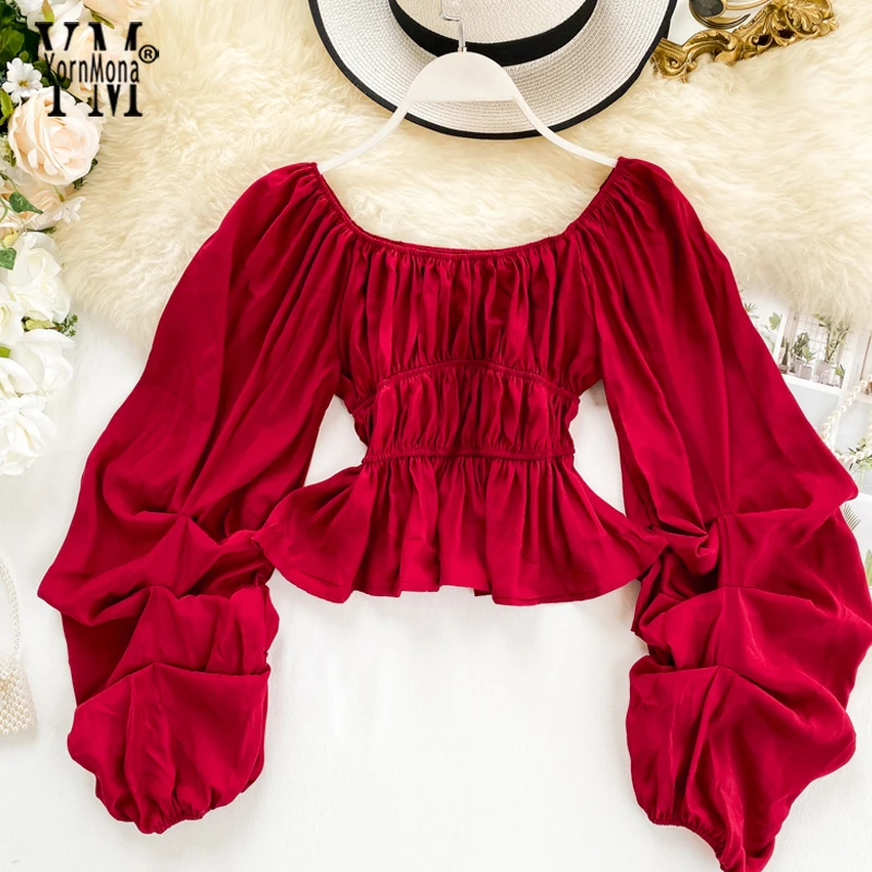 Женские блузки с открытыми плечами новинка 2019 модный короткий топ длинным