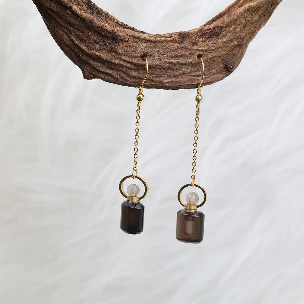 Smoky Quartz Модная бутылочка с женскими духами висячие серьги, ручная работа золотые медные аметисты розовый кристалл кварца ювелирные украшения из драгоценных камней SA-14AMCB - Окраска металла: Smoky Quartz