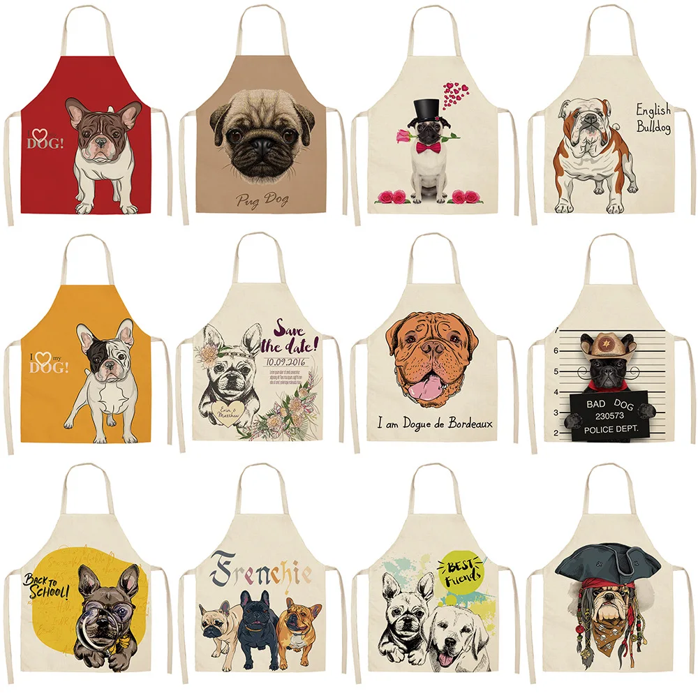 

Cartoon Cute Dog Series Cotton And Linen Apron European American Style Apron Kitchen Apron For Woman Men Cooking Bar Bake Apron