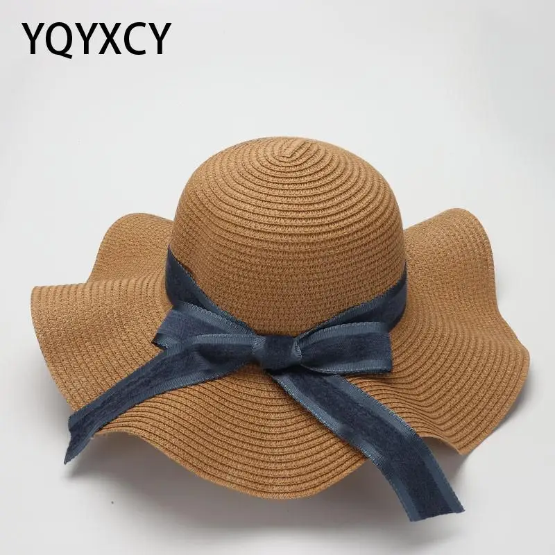 

YQYXCY Summer Hat Women Wide Brim Straw Woven Sun Protection Beach Hat Female Floppy Bucket Cap Portable Floppy Gorro Ladies