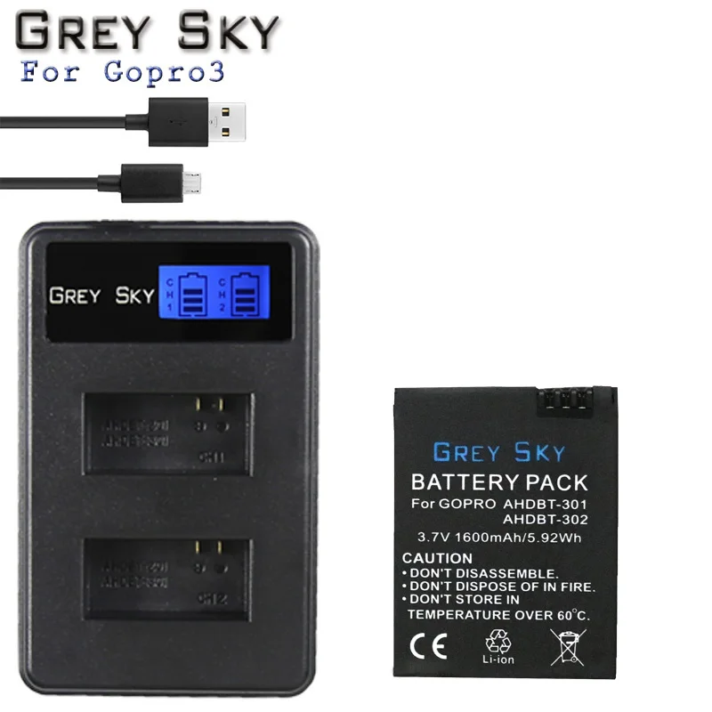 Charger and 1battery Go Pro HERO 3+ батареи AHDBT-301 литий-ионная батарея AHDBT301 для GoPro HERO3 3+ аксессуары - Цвет: Charger and 1battery