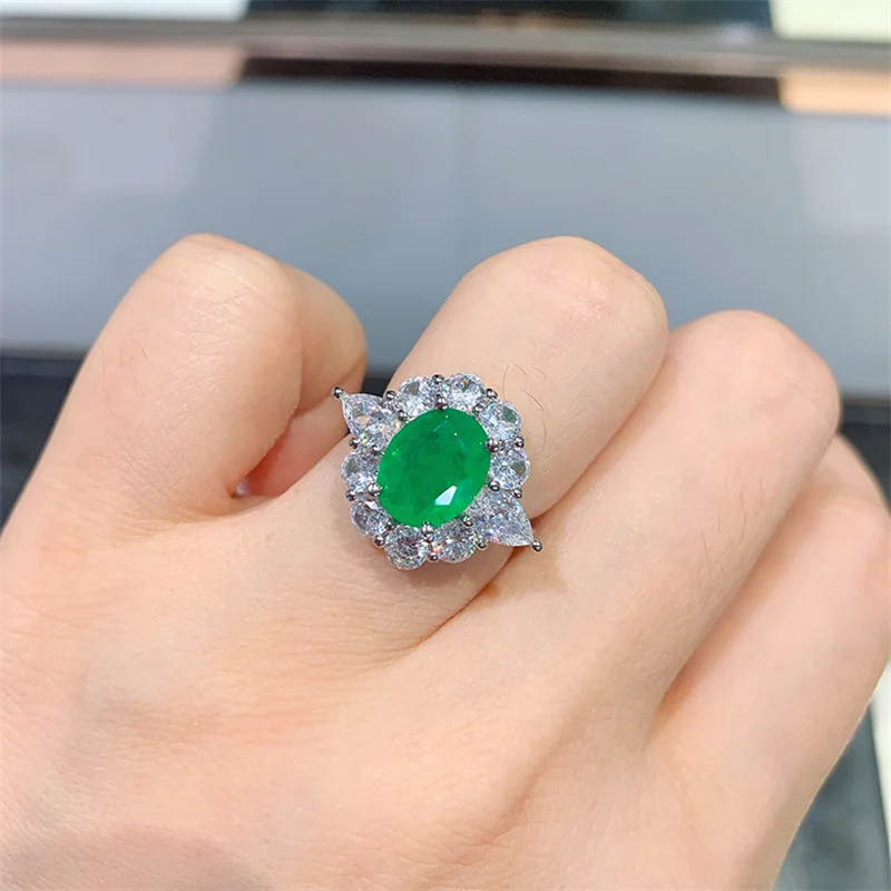 

QTT Brilliant Jewelry Sets For Women Emerald TourmalineGemstone Wedding Accessories S925 Silver Necklace Ring Earrings Sets