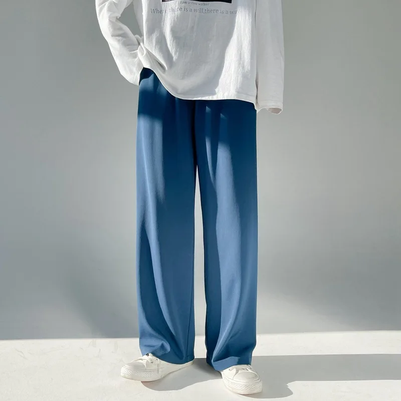 

2021 оригинальные мужские брюки, свободные прямые шелковые брюки-трубы, тонкие спортивные свободные широкие брюки в гонконгском стиле для от...