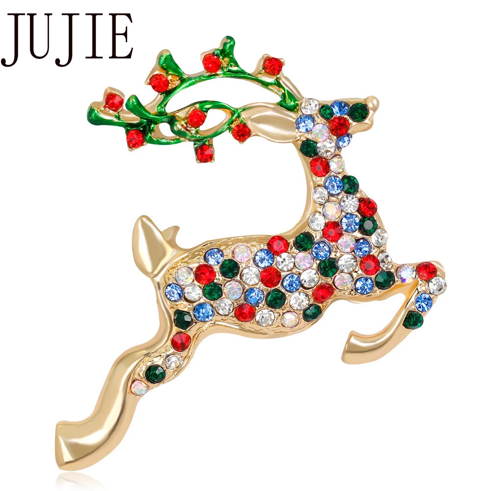 

JUJIE Crystal Christmas Deer Brooches For Women 2020 Enamel Animal Elk Broche Clothing Scarf Pins Jewelry Wholesale/Dropshipping