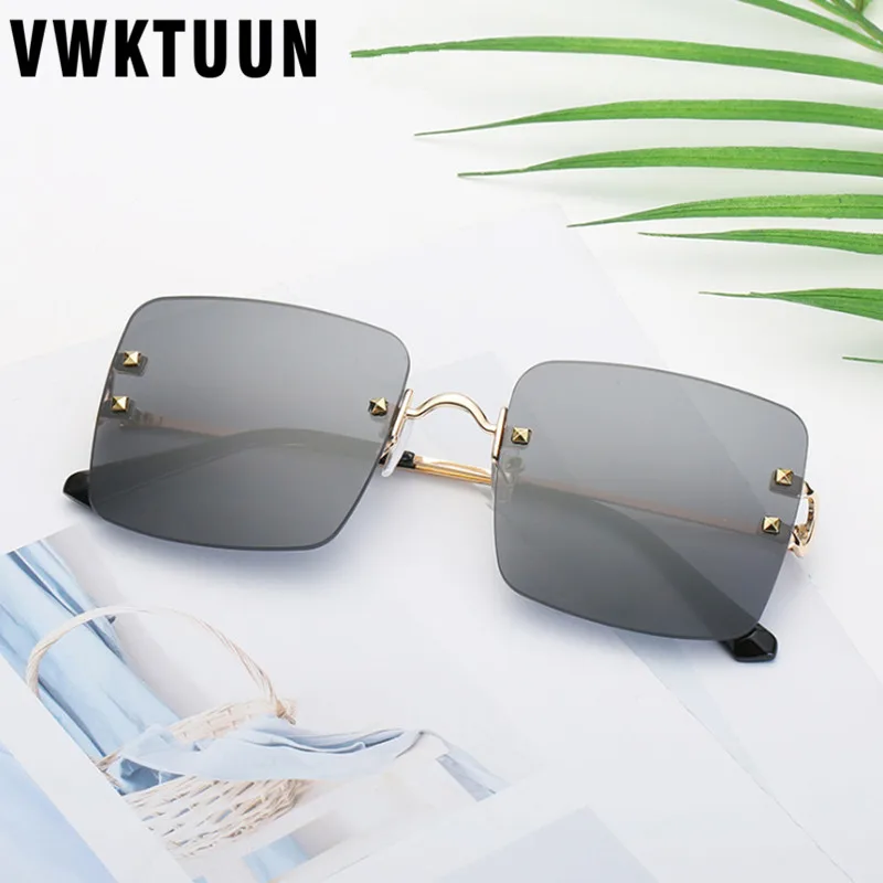 

VWKTUUN Rimless Sun Glasses For Men Vintage Glasses UV400 Women's Sunglasses Square Shades Driving Driver Ocean Lens Sunglasses