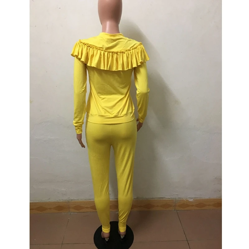 

WEPBEL Spring Long Sleeve O-Neck Ruffled Stitching T-shirt + Lace-up Pencil Pants Suit Women's Casual Solid Loose Sports Suit