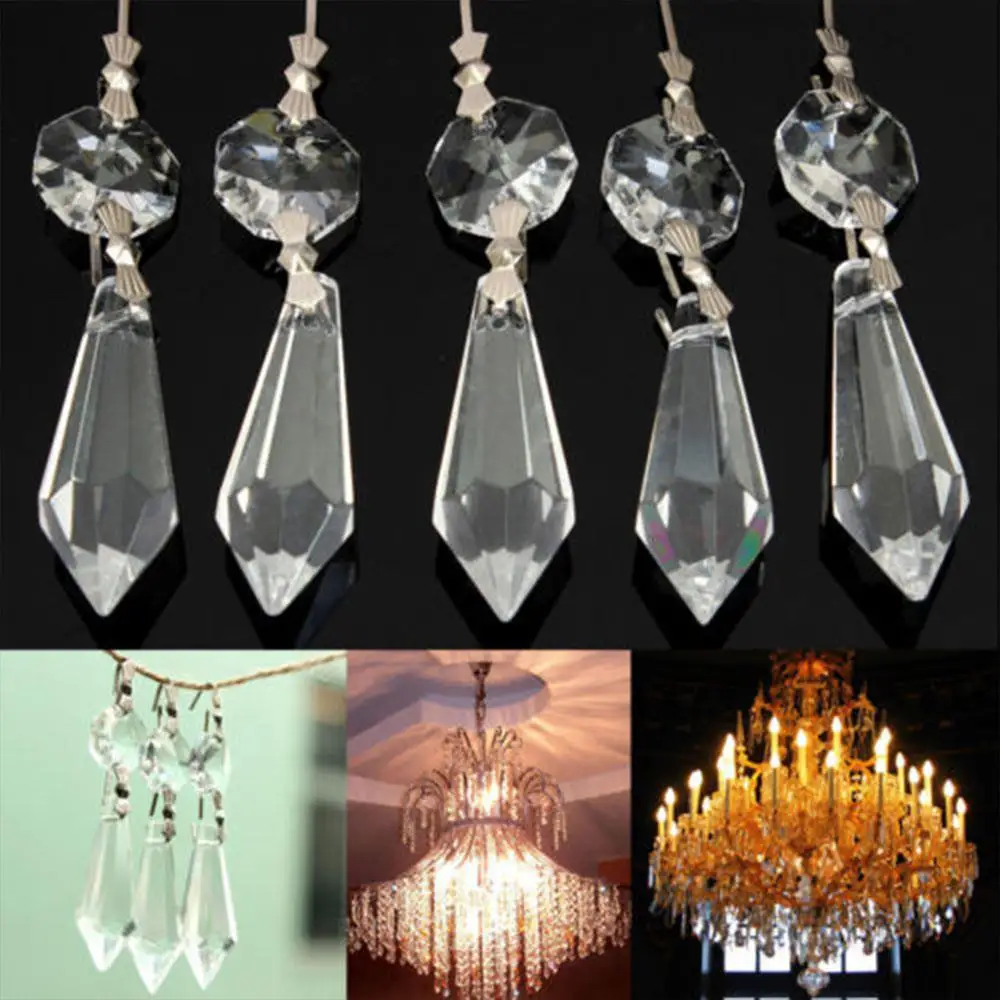 

10Pcs/Pack Chandelier Octagonal Bead Crystal Lamp Pendants Decoration Parts NEW